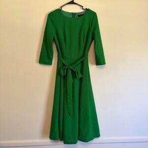 Dress Tells medium green midi dress 3/4 sleeves belt classy flattering old money